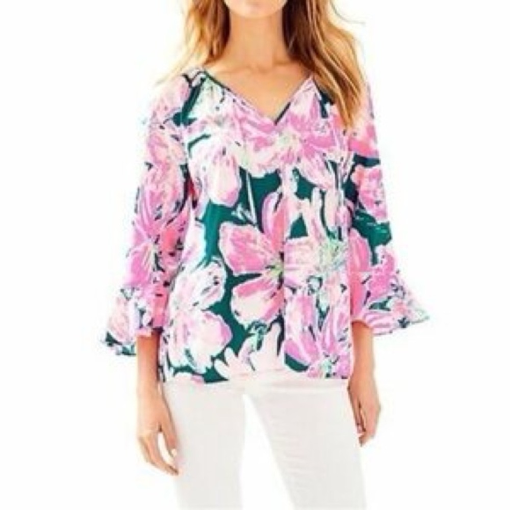 Lilly Pulitzer Willa Flounce Sleeve Top, Size XL